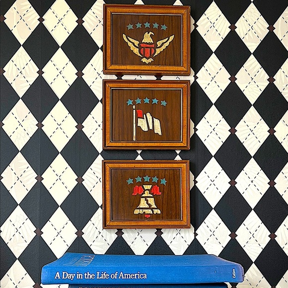 Vintage Patriotic Etched Wood Wall Art Set – Patriotic Elegance - Exquisite - Picture 6 of 8